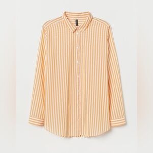 H&M peach + white striped button down COTTON SHIRT size 2